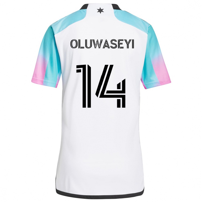 Enfant Football Maillot Tani Oluwaseyi #14 Blanc Bleu Noir Tenues Extérieur 2024/25