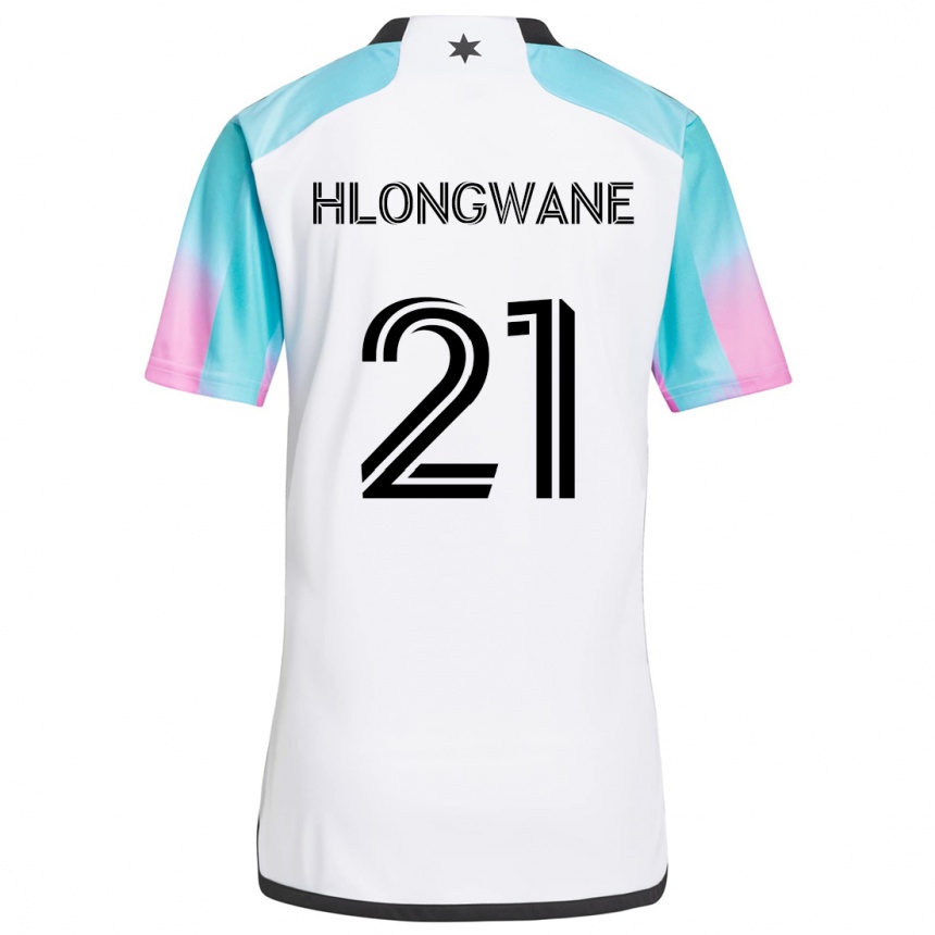 Enfant Football Maillot Bongokuhle Hlongwane #21 Blanc Bleu Noir Tenues Extérieur 2024/25