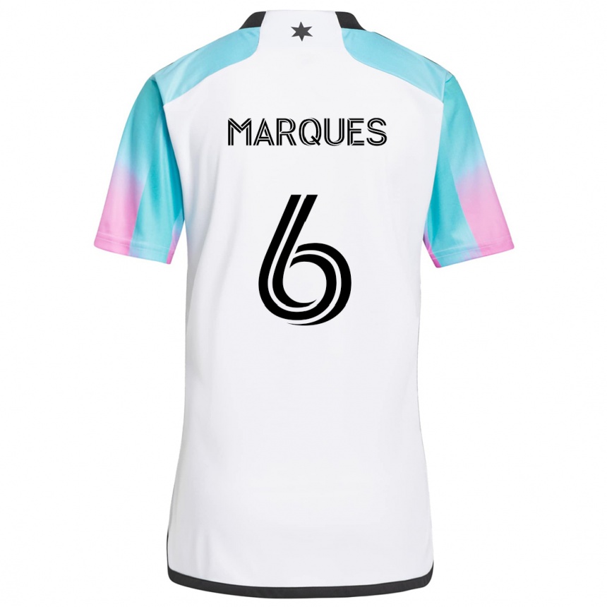 Enfant Football Maillot Mikael Marqués #6 Blanc Bleu Noir Tenues Extérieur 2024/25