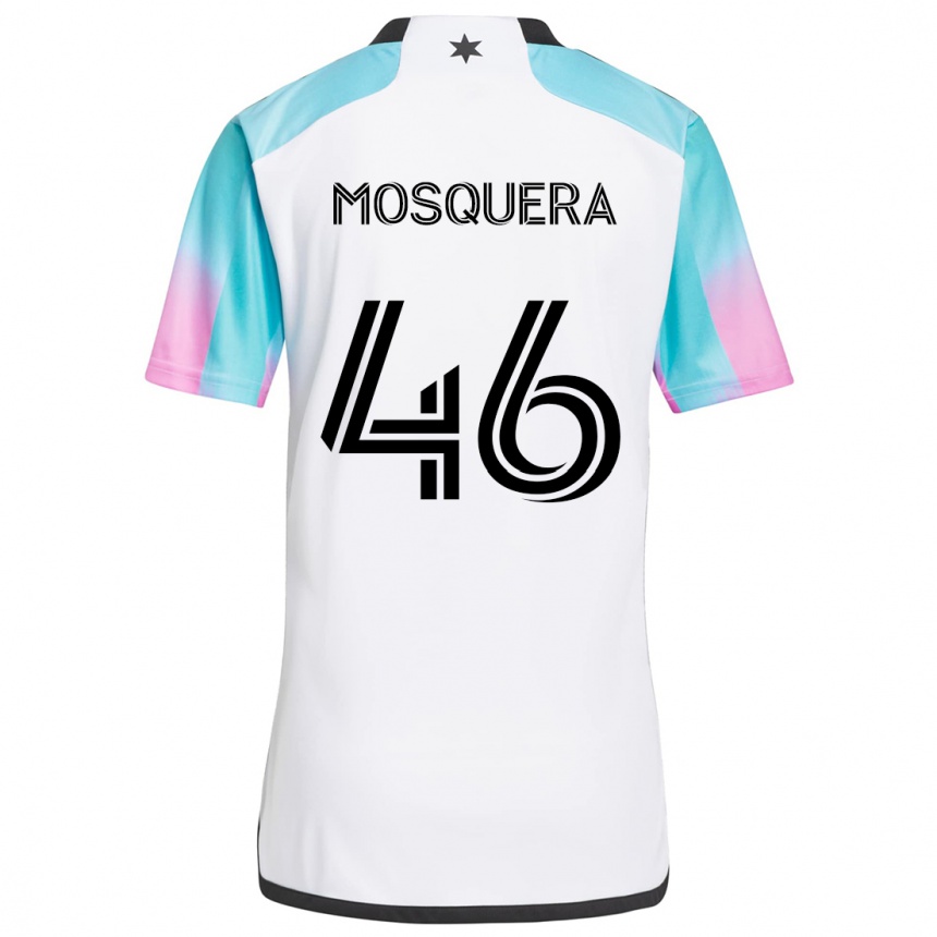 Enfant Football Maillot Juan Camilo Mosquera #46 Blanc Bleu Noir Tenues Extérieur 2024/25