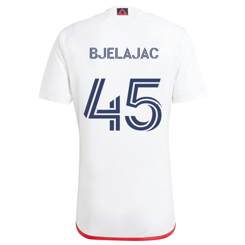 Enfant Football Maillot Andrej Bjelajac #45 Blanc Rouge Tenues Extérieur 2024/25