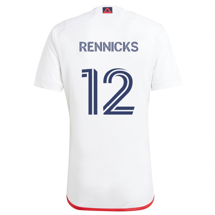 Enfant Football Maillot Justin Rennicks #12 Blanc Rouge Tenues Extérieur 2024/25