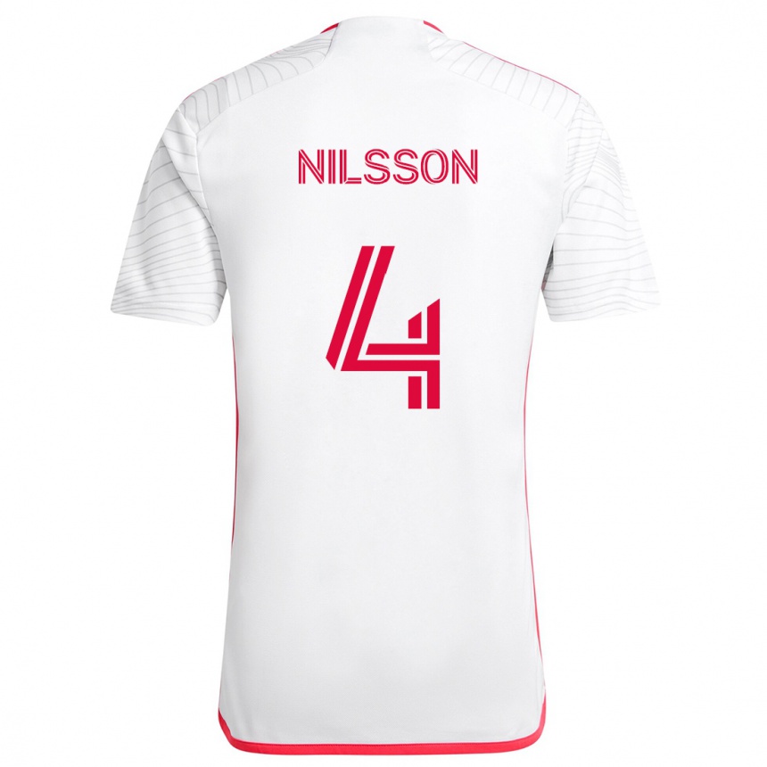 Enfant Football Maillot Joakim Nilsson #4 Blanc Rouge Tenues Extérieur 2024/25