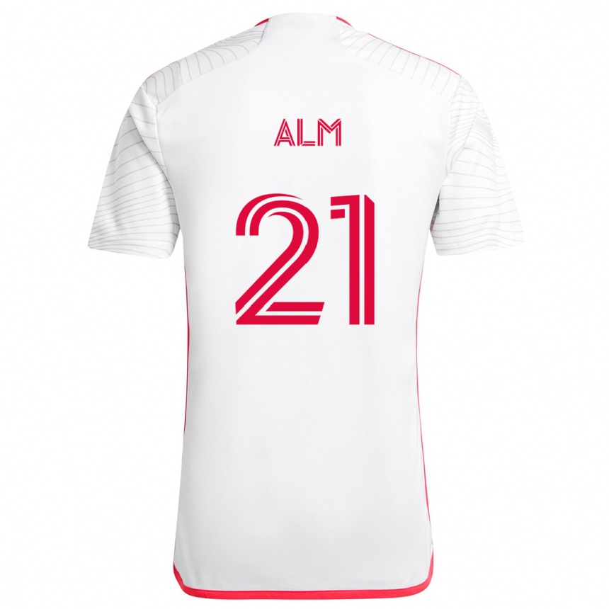 Enfant Football Maillot Rasmus Alm #21 Blanc Rouge Tenues Extérieur 2024/25