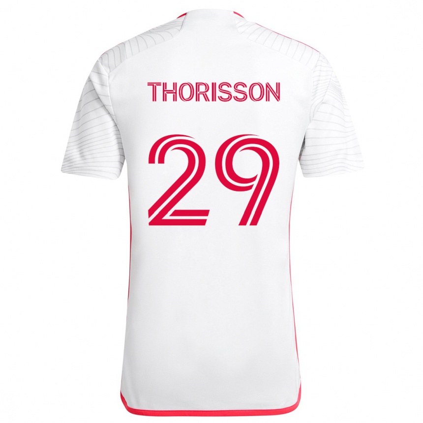 Enfant Football Maillot Nökkvi Thórisson #29 Blanc Rouge Tenues Extérieur 2024/25