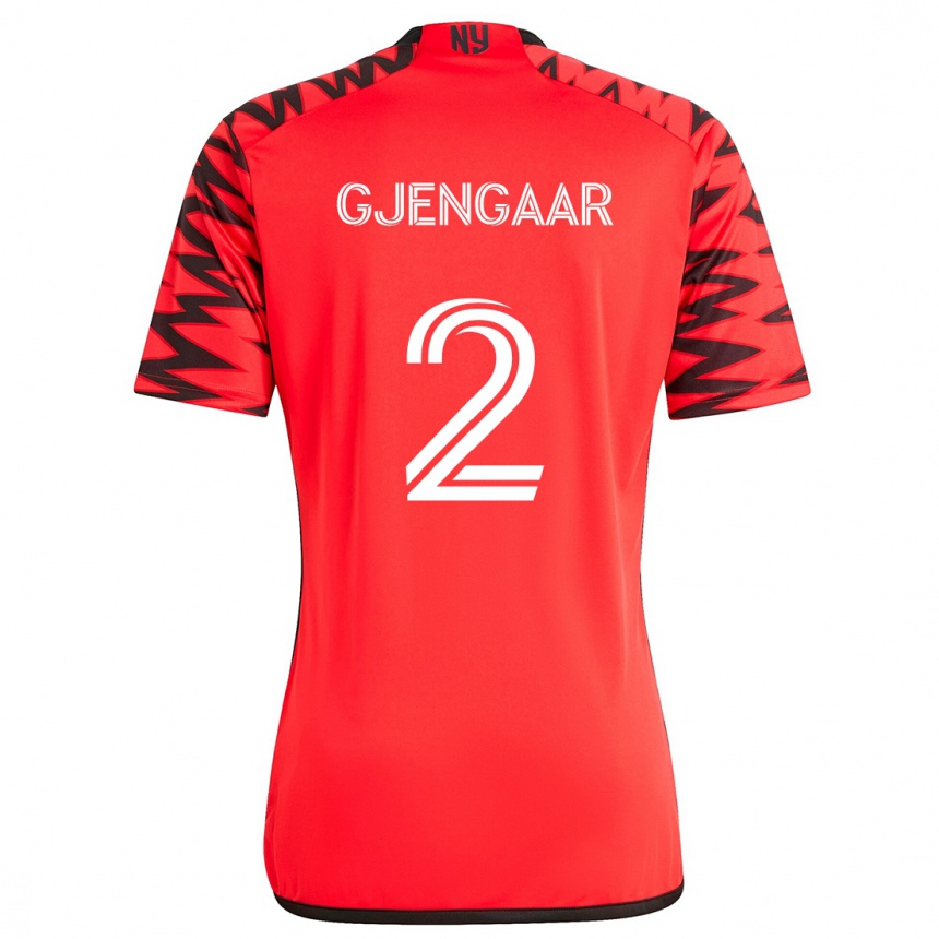 Enfant Football Maillot Dennis Gjengaar #2 Rouge Noir Blanc Tenues Extérieur 2024/25