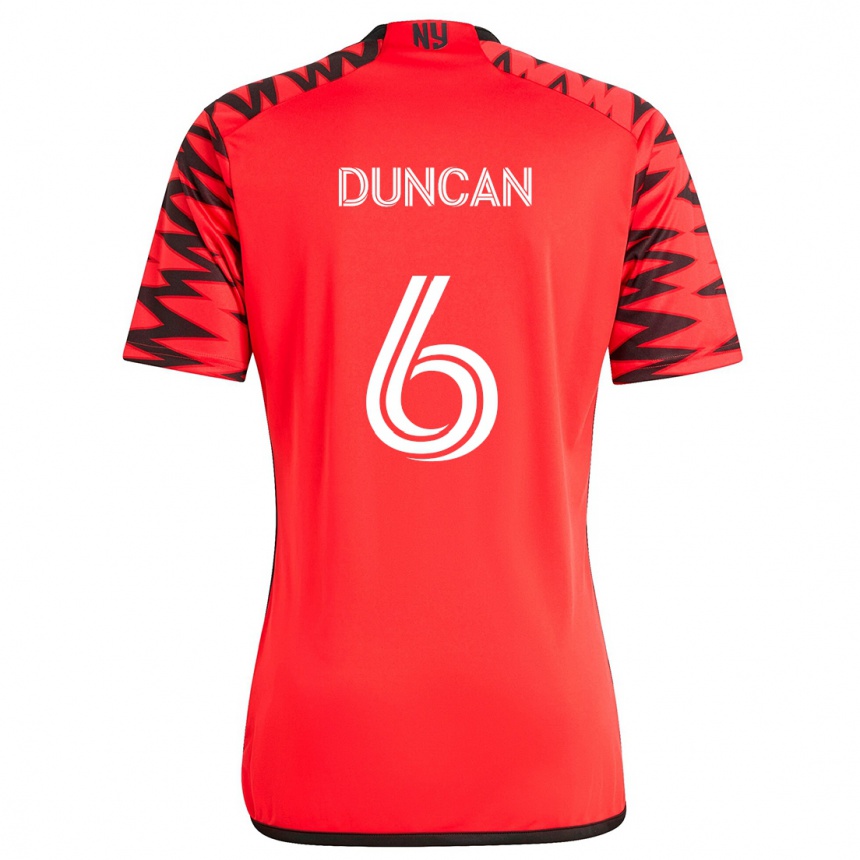 Enfant Football Maillot Kyle Duncan #6 Rouge Noir Blanc Tenues Extérieur 2024/25