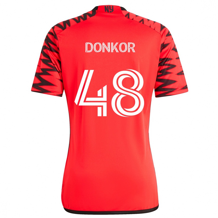 Enfant Football Maillot Ronald Donkor #48 Rouge Noir Blanc Tenues Extérieur 2024/25