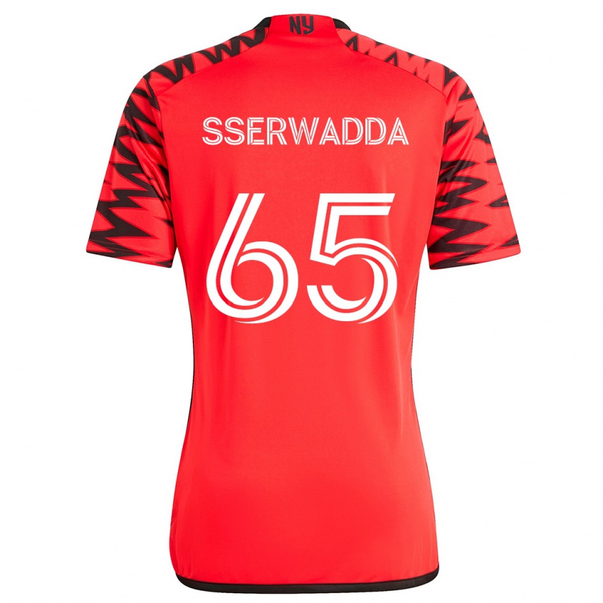 Enfant Football Maillot Steven Sserwadda #65 Rouge Noir Blanc Tenues Extérieur 2024/25