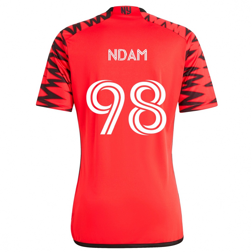 Enfant Football Maillot Hassan Ndam #98 Rouge Noir Blanc Tenues Extérieur 2024/25