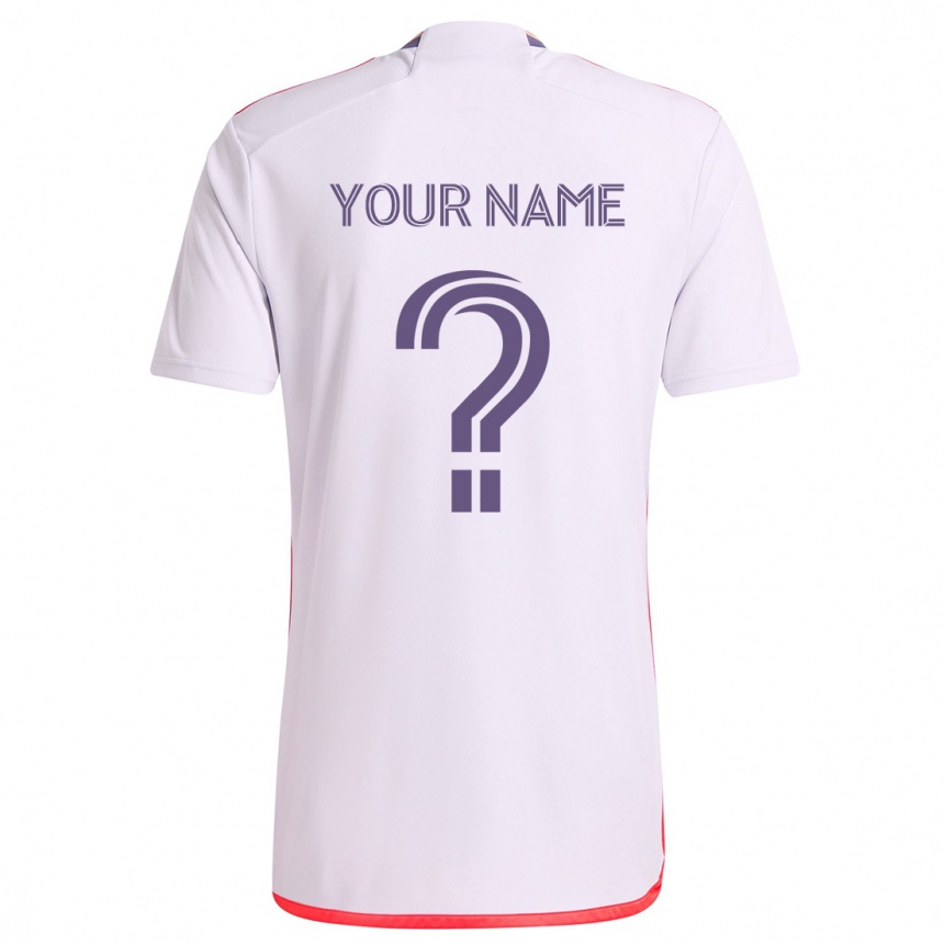 Enfant Football Maillot Votre Nom #0 Blanc Rouge Violet Tenues Extérieur 2024/25