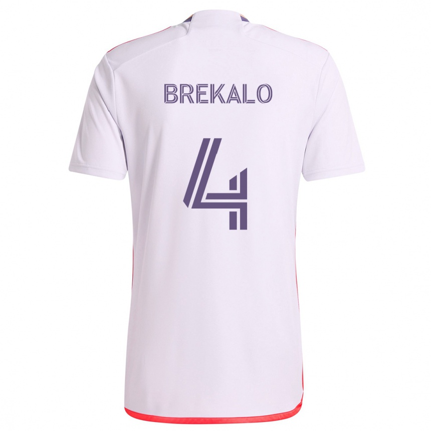 Enfant Football Maillot David Brekalo #4 Blanc Rouge Violet Tenues Extérieur 2024/25