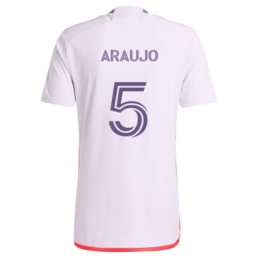 Enfant Football Maillot César Araújo #5 Blanc Rouge Violet Tenues Extérieur 2024/25