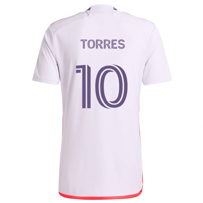 Enfant Football Maillot Facundo Torres #10 Blanc Rouge Violet Tenues Extérieur 2024/25