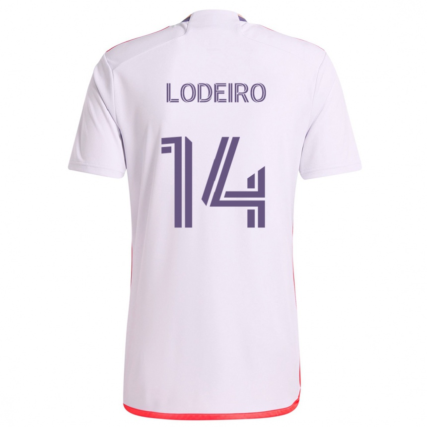 Enfant Football Maillot Nicolás Lodeiro #14 Blanc Rouge Violet Tenues Extérieur 2024/25