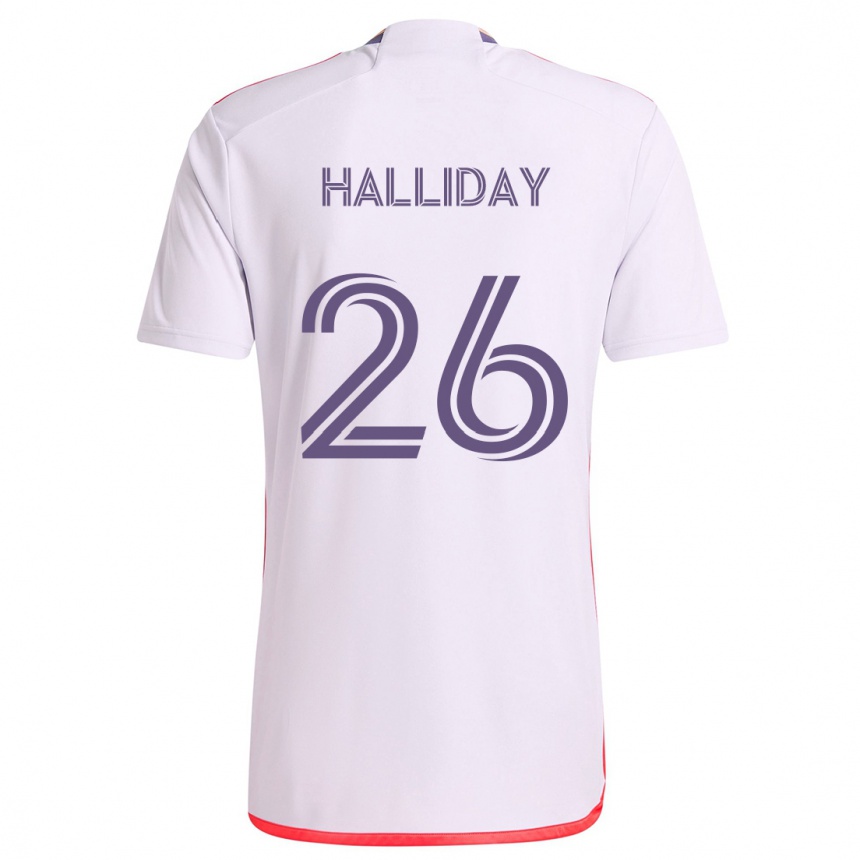 Enfant Football Maillot Michael Halliday #26 Blanc Rouge Violet Tenues Extérieur 2024/25