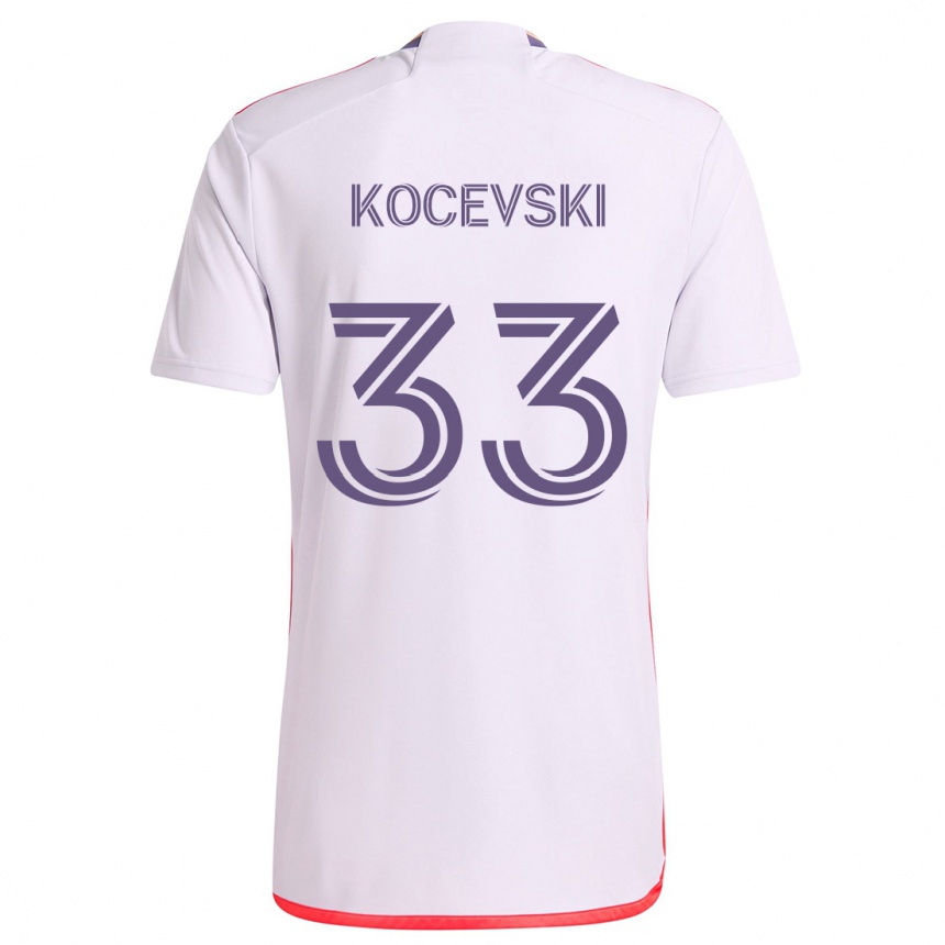 Enfant Football Maillot Jeorgio Kocevski #33 Blanc Rouge Violet Tenues Extérieur 2024/25