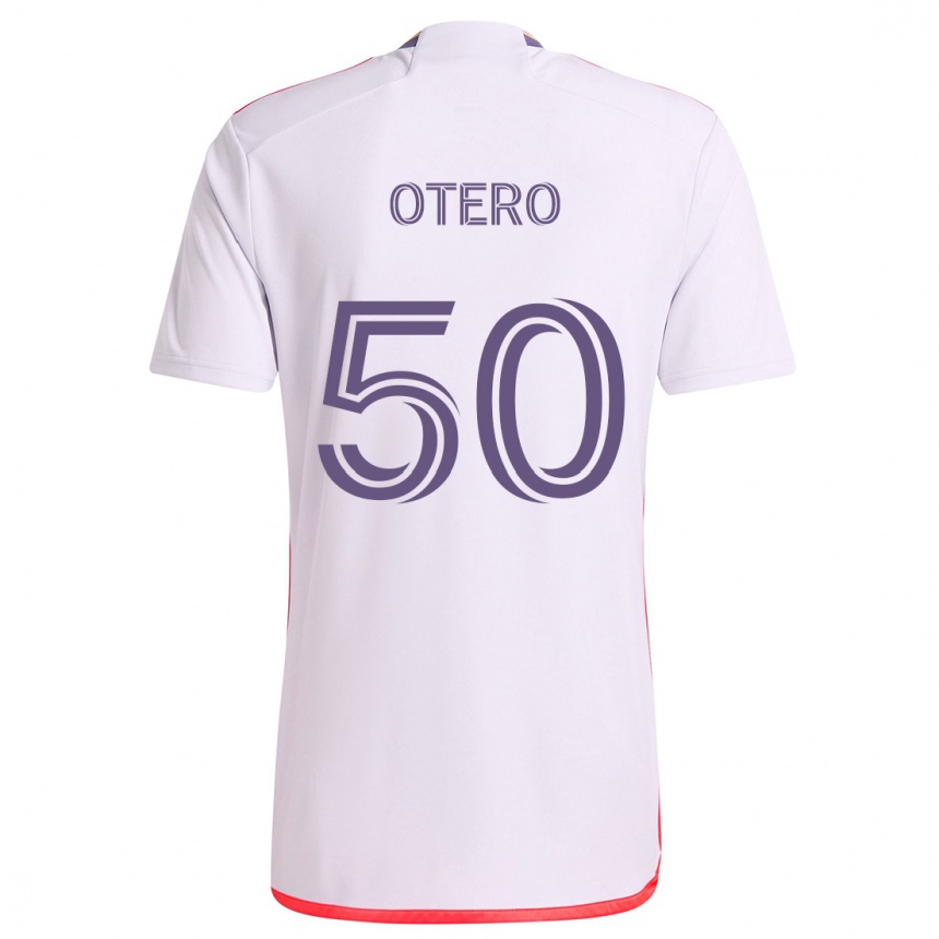 Enfant Football Maillot Javier Otero #50 Blanc Rouge Violet Tenues Extérieur 2024/25