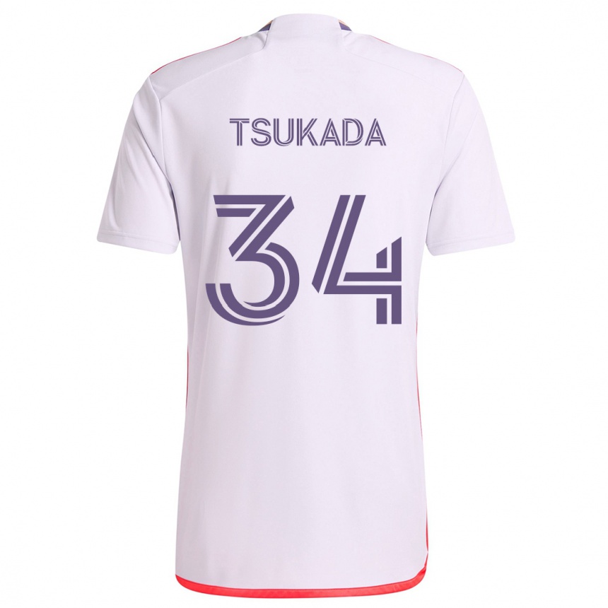 Enfant Football Maillot Yutaro Tsukada #34 Blanc Rouge Violet Tenues Extérieur 2024/25