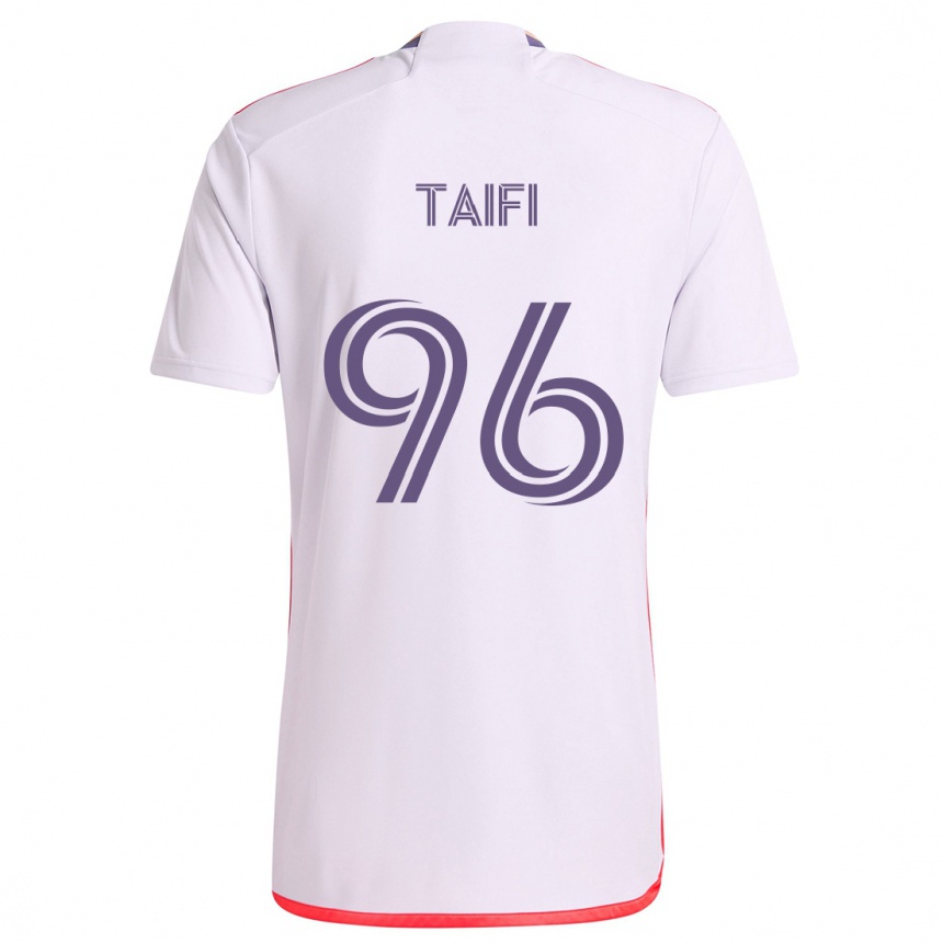 Enfant Football Maillot Zakaria Taifi #96 Blanc Rouge Violet Tenues Extérieur 2024/25