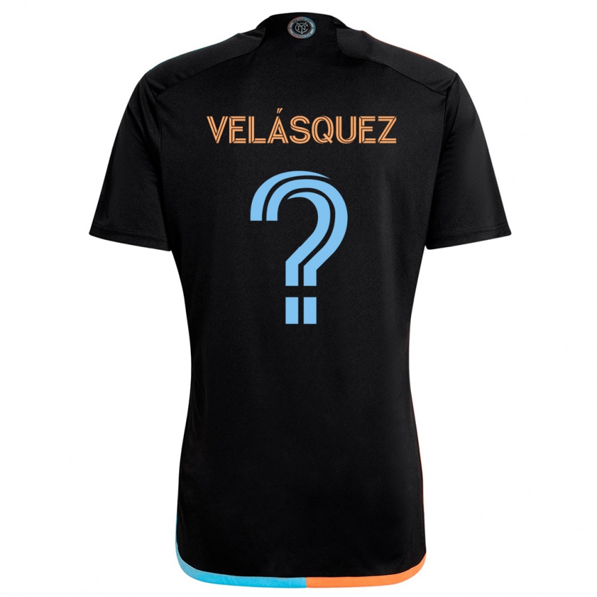 Enfant Football Maillot Aidan Velásquez #0 Noir Orange Bleu Tenues Extérieur 2024/25