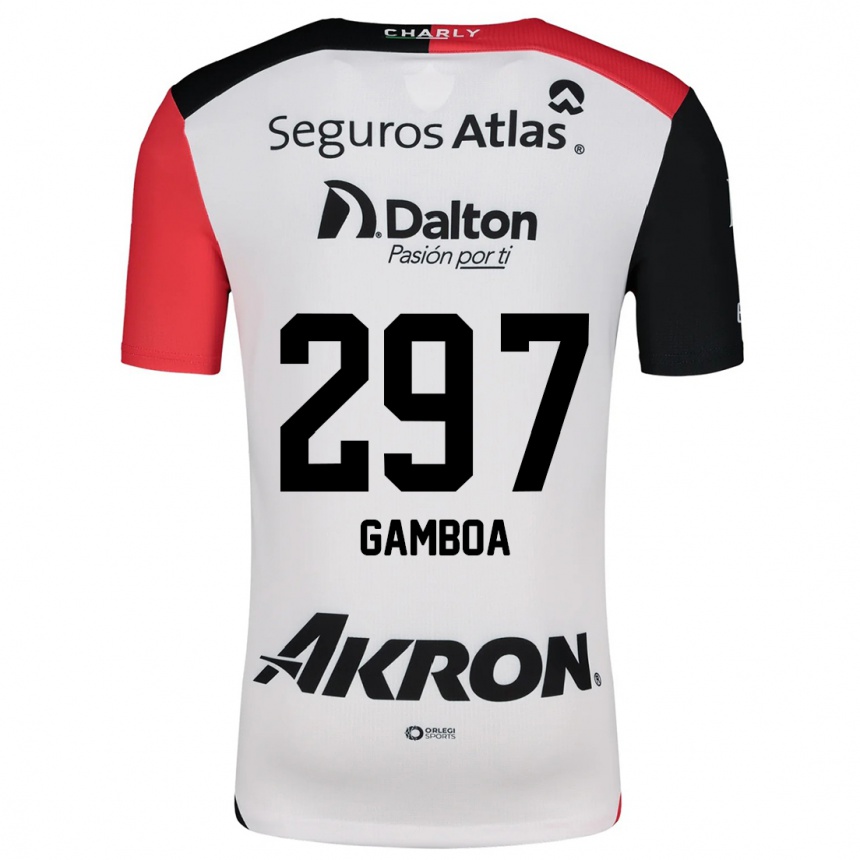 Enfant Football Maillot Luis Gamboa #297 Blanc Rouge Noir Tenues Extérieur 2024/25