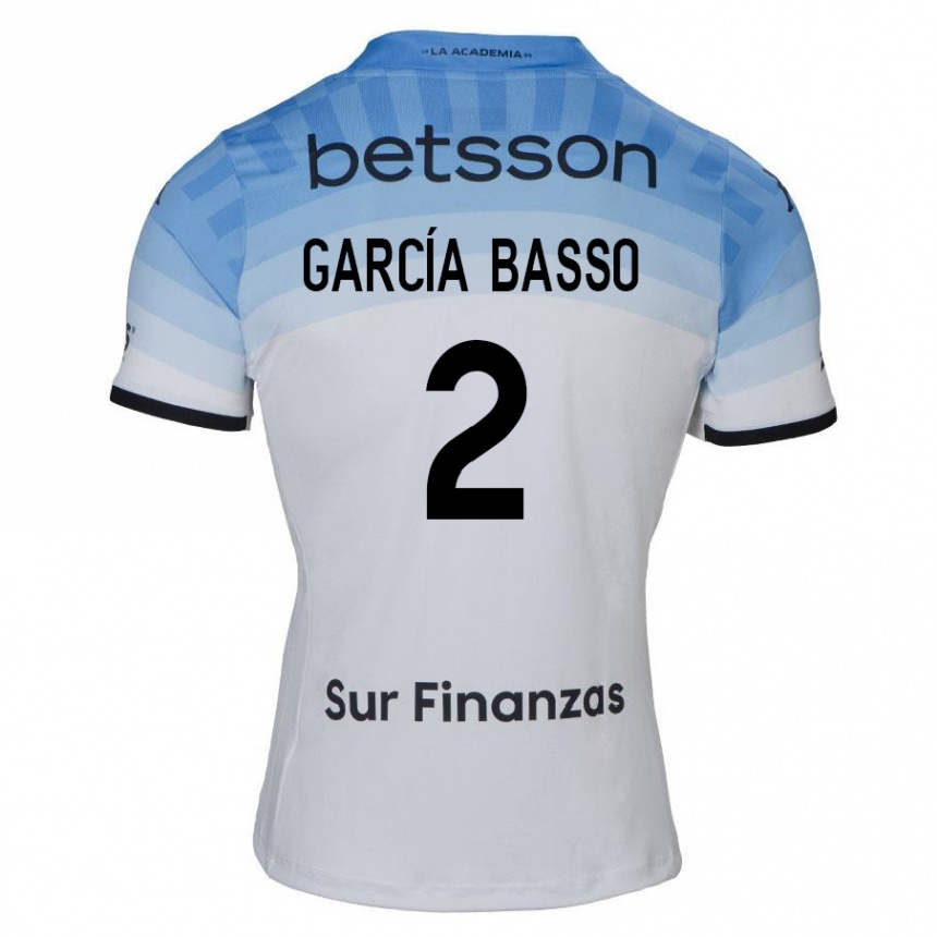 Enfant Football Maillot Agustín García Basso #2 Blanc Bleu Noir Tenues Extérieur 2024/25