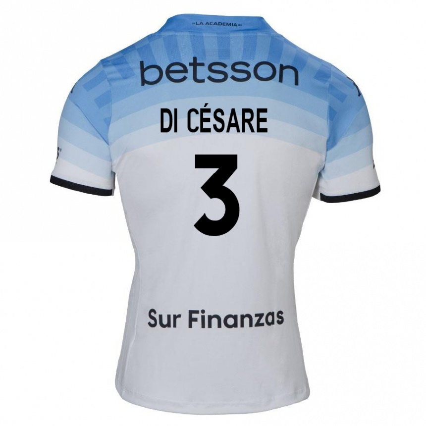 Enfant Football Maillot Marco Di Césare #3 Blanc Bleu Noir Tenues Extérieur 2024/25