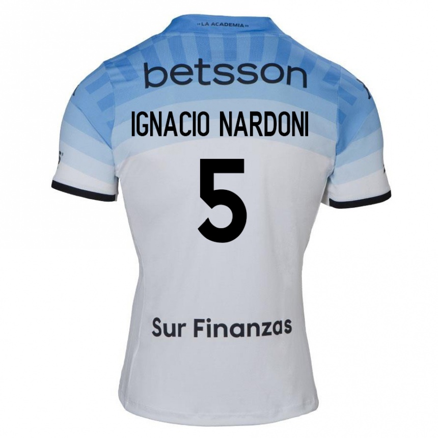 Enfant Football Maillot Juan Ignacio Nardoni #5 Blanc Bleu Noir Tenues Extérieur 2024/25