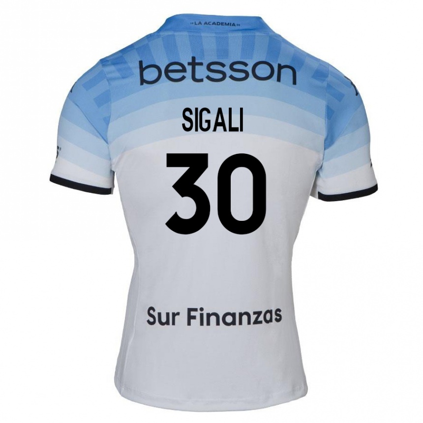 Enfant Football Maillot Leonardo Sigali #30 Blanc Bleu Noir Tenues Extérieur 2024/25