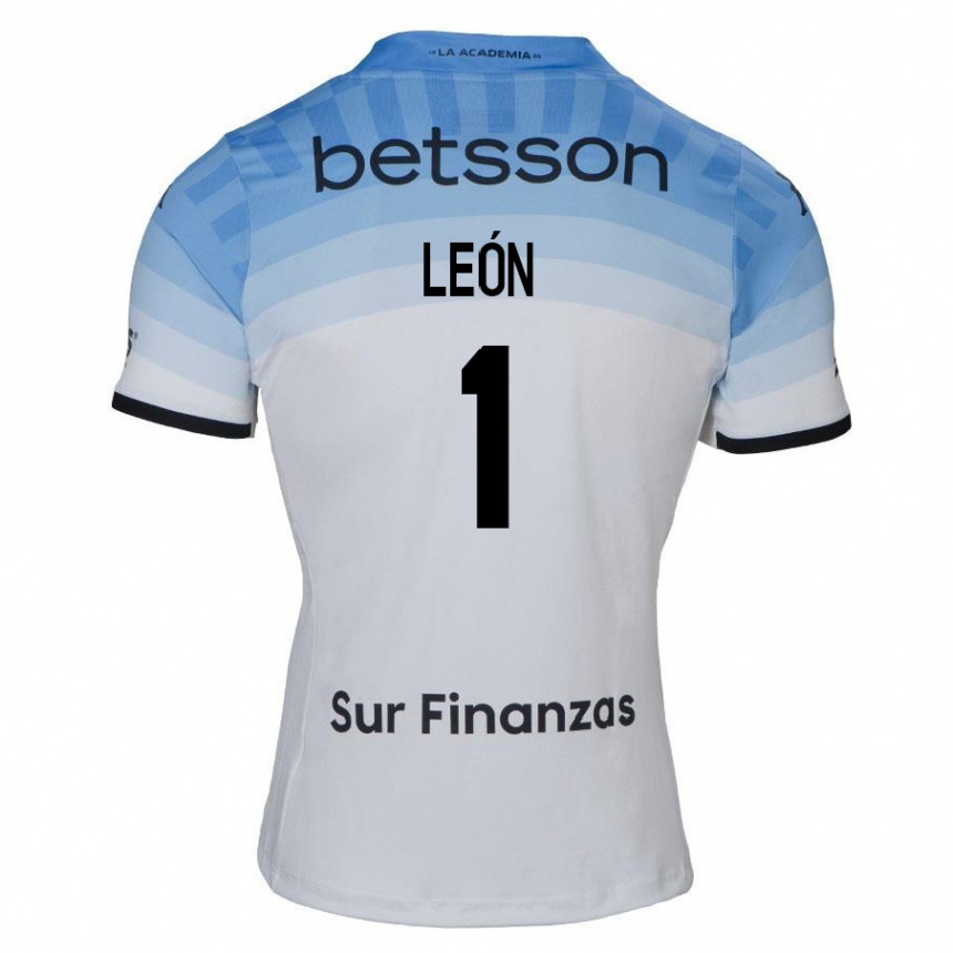 Enfant Football Maillot Roberto León #1 Blanc Bleu Noir Tenues Extérieur 2024/25