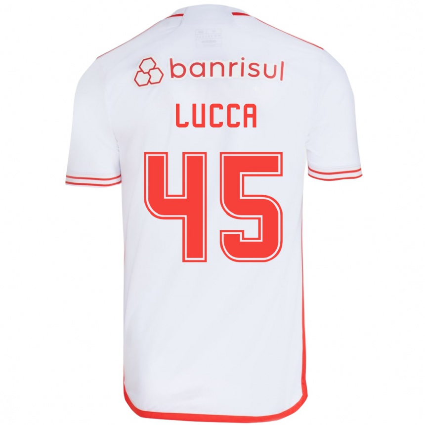 Enfant Football Maillot Lucca #45 Blanc Rouge Tenues Extérieur 2024/25