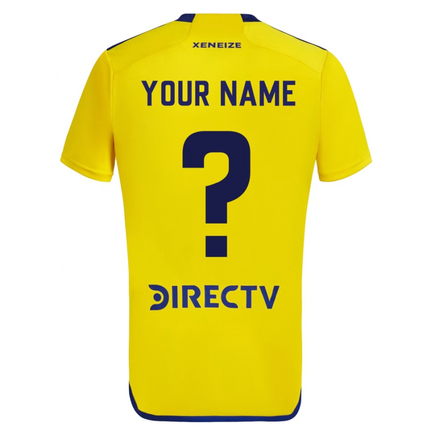 Enfant Football Maillot Votre Nom #0 Jaune Bleu Tenues Extérieur 2024/25