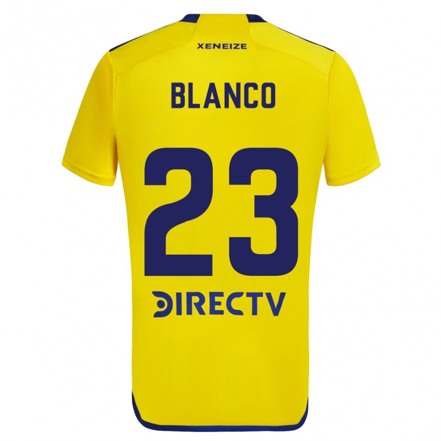 Enfant Football Maillot Lautaro Blanco #23 Jaune Bleu Tenues Extérieur 2024/25