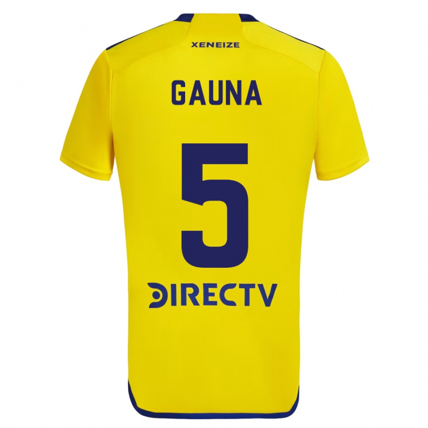 Enfant Football Maillot Santiago Gauna #5 Jaune Bleu Tenues Extérieur 2024/25