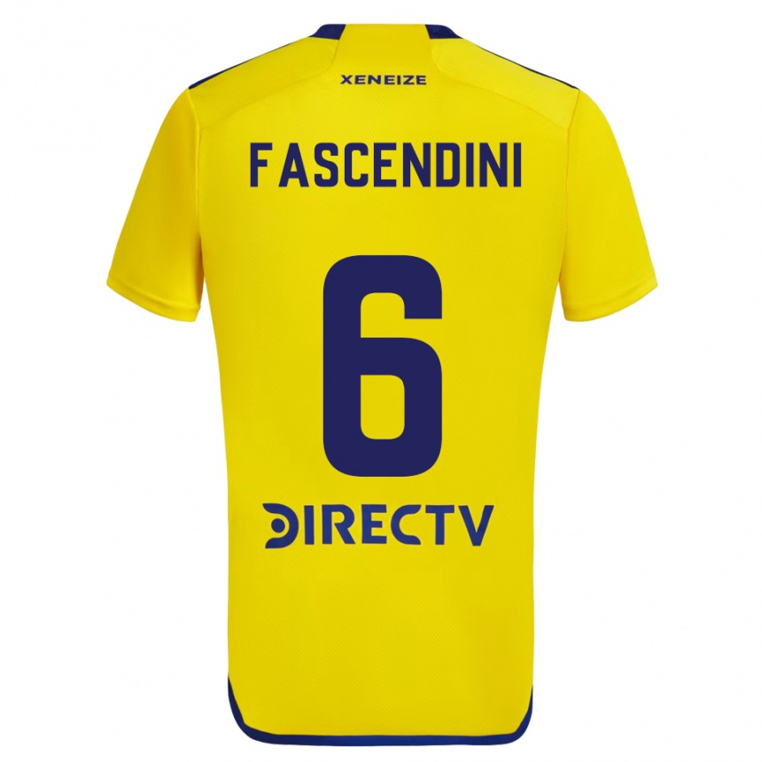 Enfant Football Maillot Valentín Fascendini #6 Jaune Bleu Tenues Extérieur 2024/25