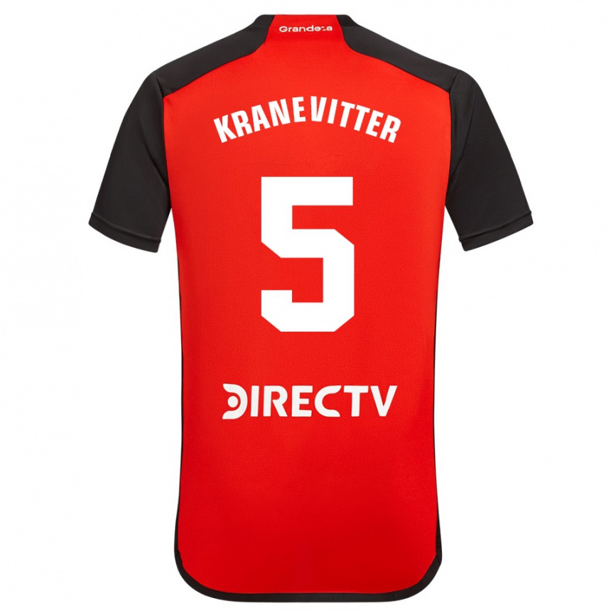 Enfant Football Maillot Matías Kranevitter #5 Rouge Noir Blanc Tenues Extérieur 2024/25