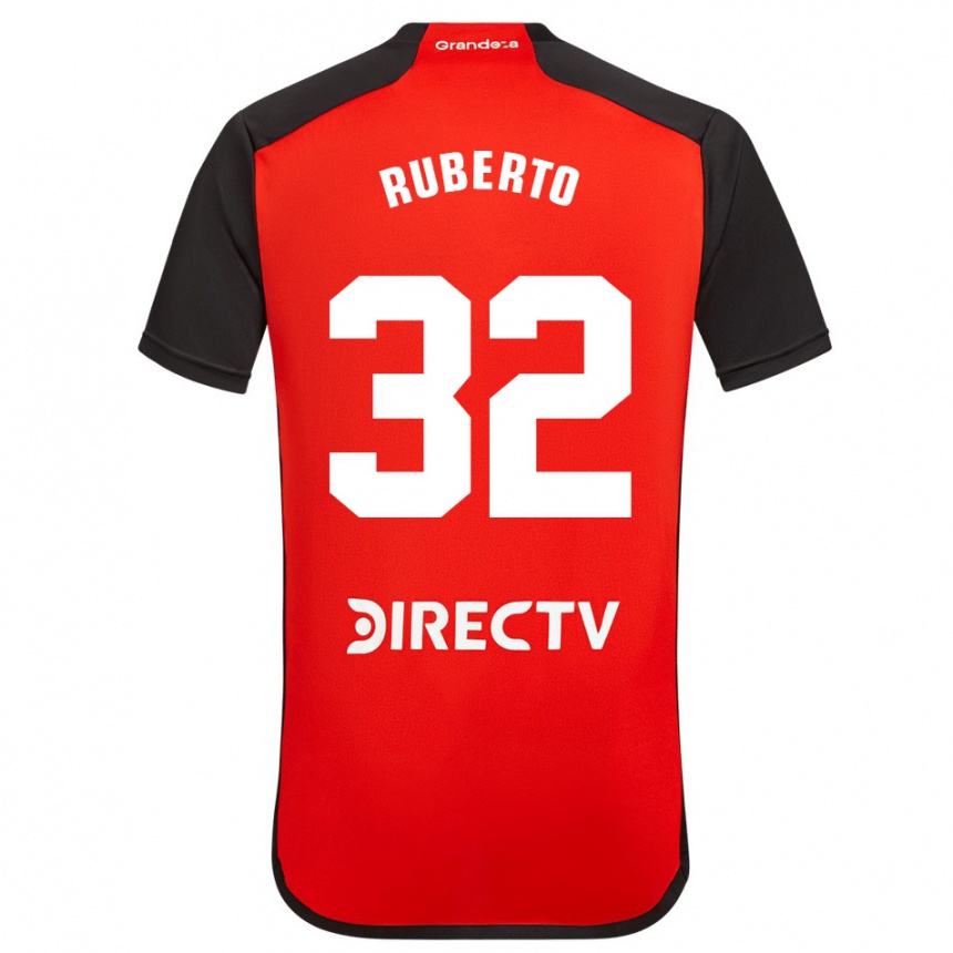 Enfant Football Maillot Agustín Ruberto #32 Rouge Noir Blanc Tenues Extérieur 2024/25