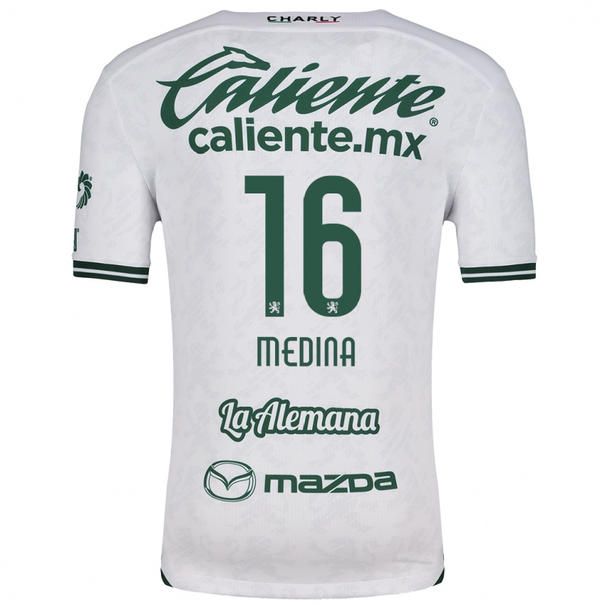 Enfant Football Maillot Alan Medina #16 Blanc Vert Tenues Extérieur 2024/25