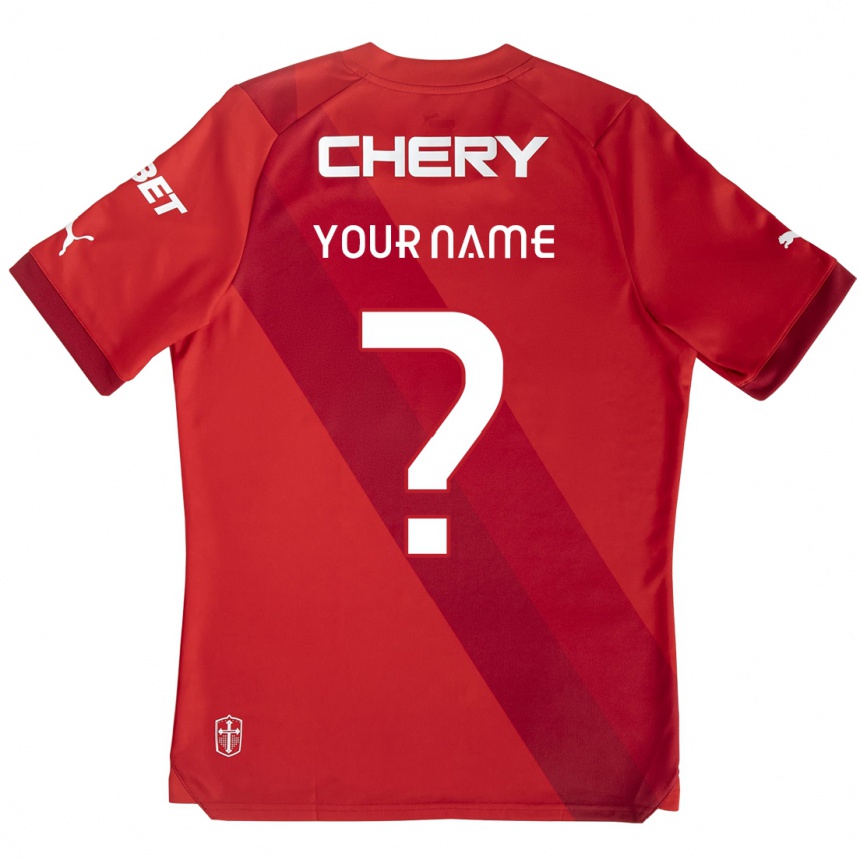 Enfant Football Maillot Votre Nom #0 Rouge Blanc Tenues Extérieur 2024/25