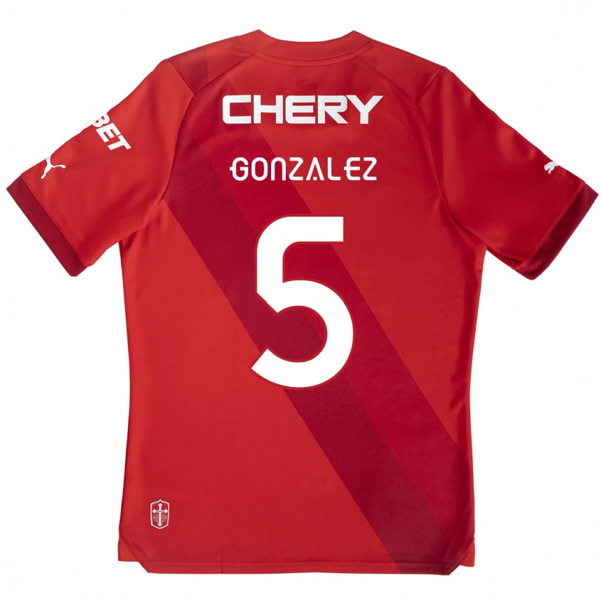 Enfant Football Maillot Daniel González #5 Rouge Blanc Tenues Extérieur 2024/25