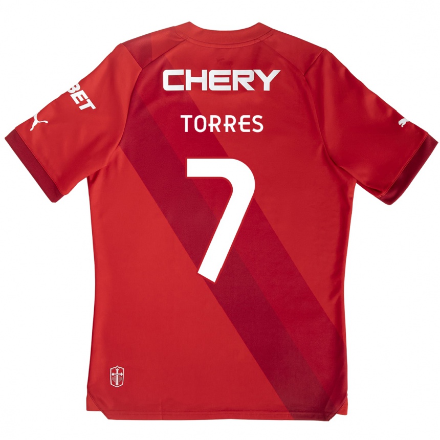 Enfant Football Maillot Joaquín Torres #7 Rouge Blanc Tenues Extérieur 2024/25