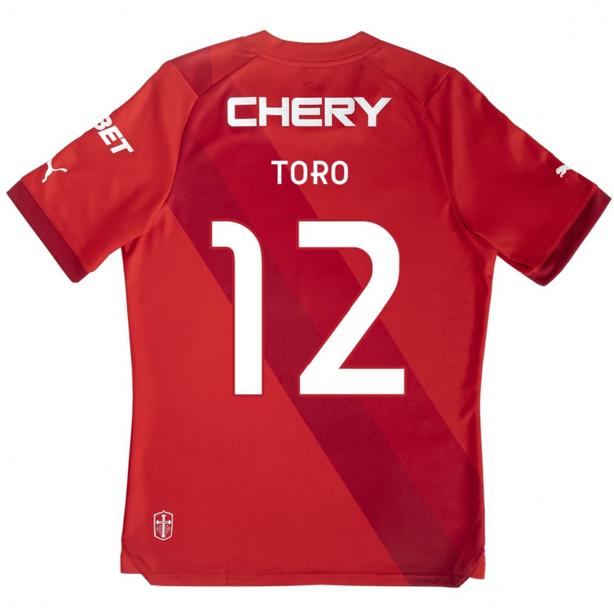 Enfant Football Maillot Ian Toro #12 Rouge Blanc Tenues Extérieur 2024/25