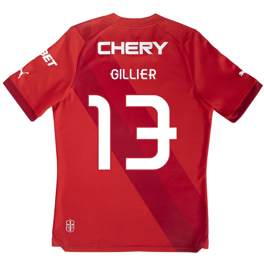 Enfant Football Maillot Thomas Gillier #13 Rouge Blanc Tenues Extérieur 2024/25