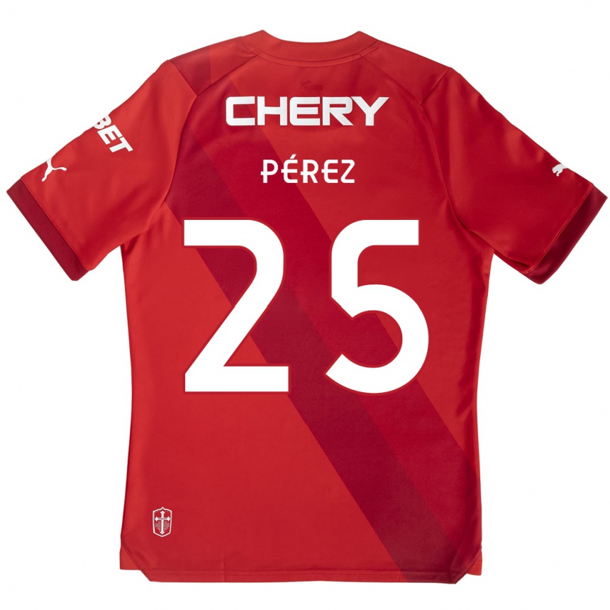 Enfant Football Maillot Sebastián Pérez #25 Rouge Blanc Tenues Extérieur 2024/25