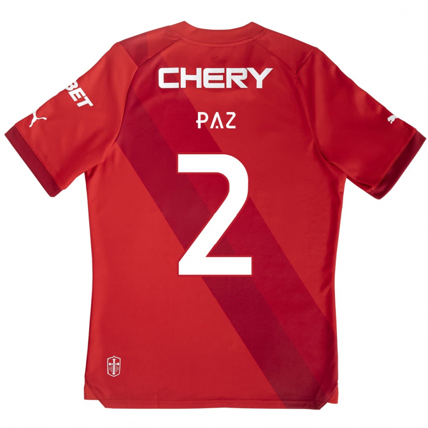 Enfant Football Maillot Nehuén Paz #2 Rouge Blanc Tenues Extérieur 2024/25