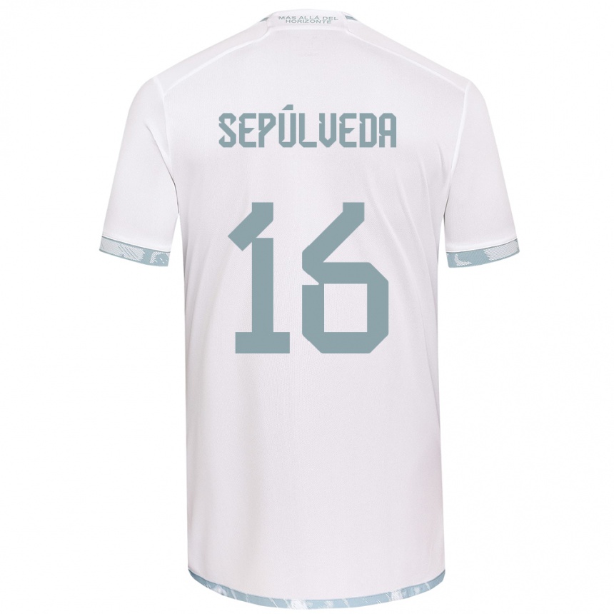 Enfant Football Maillot Matías Sepúlveda #16 Blanc Gris Tenues Extérieur 2024/25