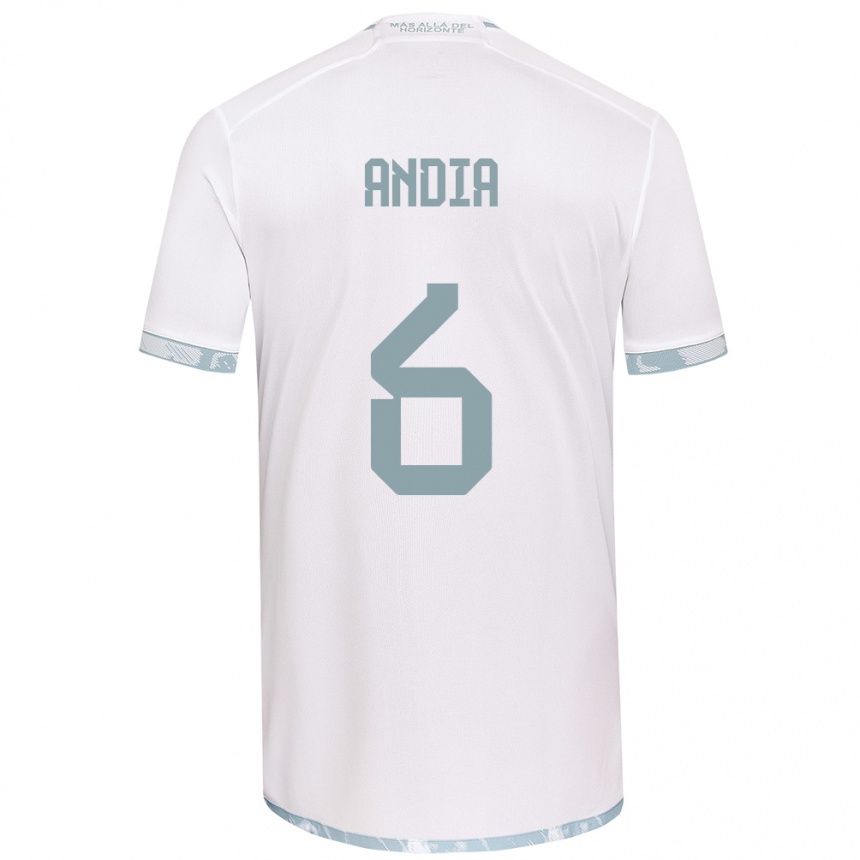 Enfant Football Maillot Yonathan Andía #6 Blanc Gris Tenues Extérieur 2024/25