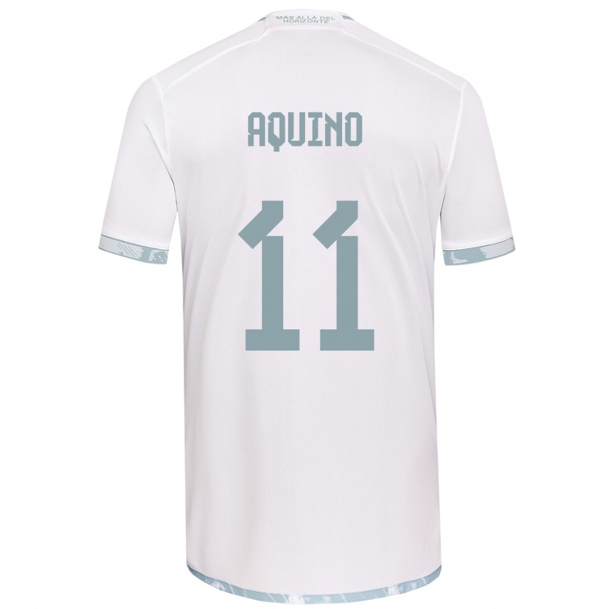 Enfant Football Maillot Yisel Aquino #11 Blanc Gris Tenues Extérieur 2024/25