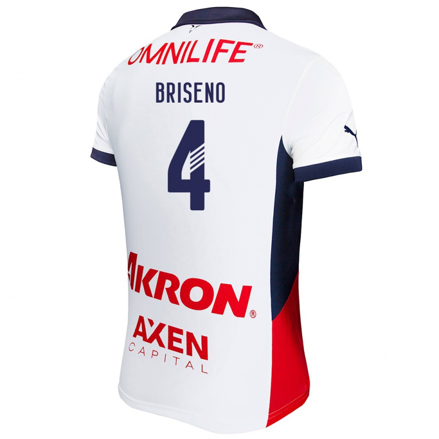 Enfant Football Maillot Antonio Briseño #4 Blanc Rouge Bleu Tenues Extérieur 2024/25